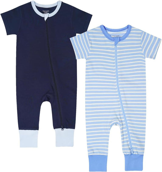 Teach Leanbh Toddler Baby Boys Girls 2-Pack Pajamas Cotton 2 Way Zipper Short Sleeve Footless Romper Sleep and Play