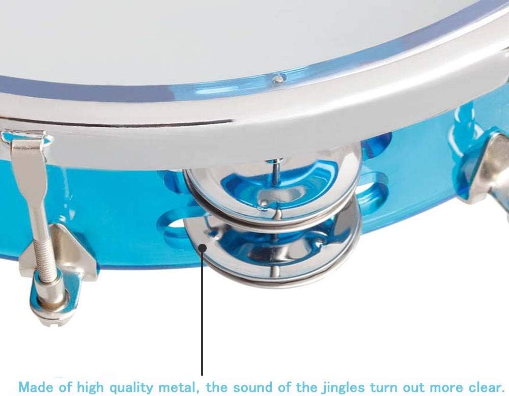 ENNBOM Tambourine Adjustable Tone Hand Drum Double Row Metal Jingles Hand Bell Performance Level Handheld Percussion (Blue)