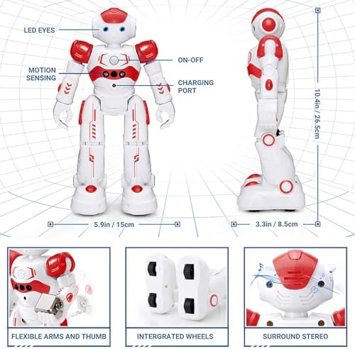 KingsDragon RC Robot Toys for Kids, Gesture & Sensing Programmable Remote Control Smart Robot for Age 3 4 5 6 7 8 Year Old Boys Girls Birthday Gift Present,Red