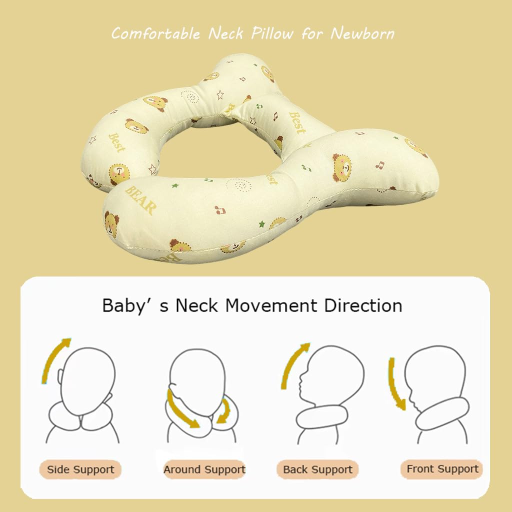 Baby Head Rest Pillow for Stroller Cartoon Neck Chin Support Pillows for Infants Toddler Neck Protection Cushion for Travelling, Music Bear