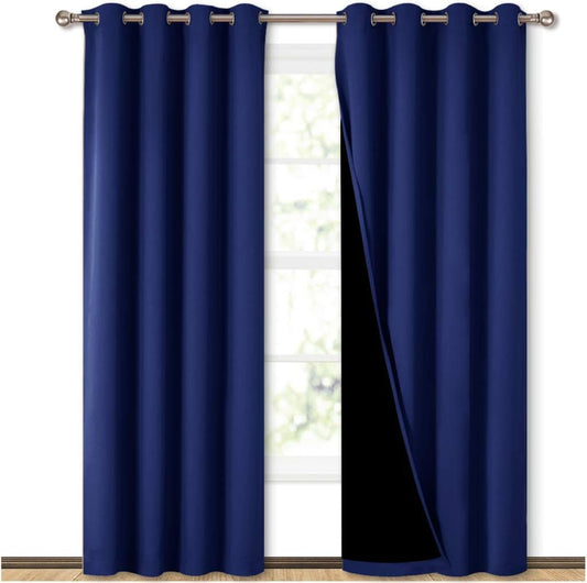 NICETOWN 100% Blackout Curtain Set, Thermal Insulated & Energy Efficiency Window Draperies for Guest Room, Full Shading Panels for Shift Worker and Light Sleepers, Royal Blue, 52W x 84L, 2 PCs