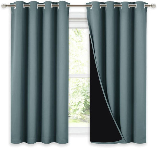 NICETOWN 100% Blackout Curtains 54 inches Long, Double-Deck Completely Blackout Window Treatment Thermal Insulated Lined Drapes for Small Window (Aqua, 1 Pair, 52 inches Width Each Panel)