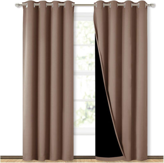 NICETOWN Cold Blocking Curtains, 100% Blackout Curtains Thermal, Noise Reduction and Privacy Curtains for Patio Door, Black Lined Blackout Drapes with Grommet Top, Cappuccino, 1 Pair, W52 x L84