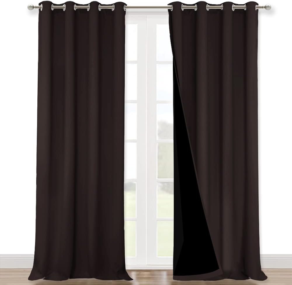 NICETOWN 100% Blackout Curtains for Windows, Pack of 2, Brown, 52 inches W x 102 inches L, Super Heavy-Duty Black Lined Total Darkness Drapes for Bedroom, Privacy Assured Window Treatment for Patio
