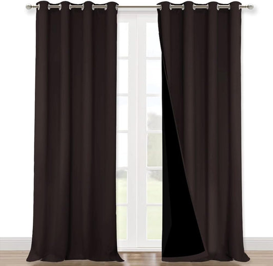 NICETOWN 100% Blackout Curtains for Windows, Pack of 2, Brown, 52 inches W x 102 inches L, Super Heavy-Duty Black Lined Total Darkness Drapes for Bedroom, Privacy Assured Window Treatment for Patio