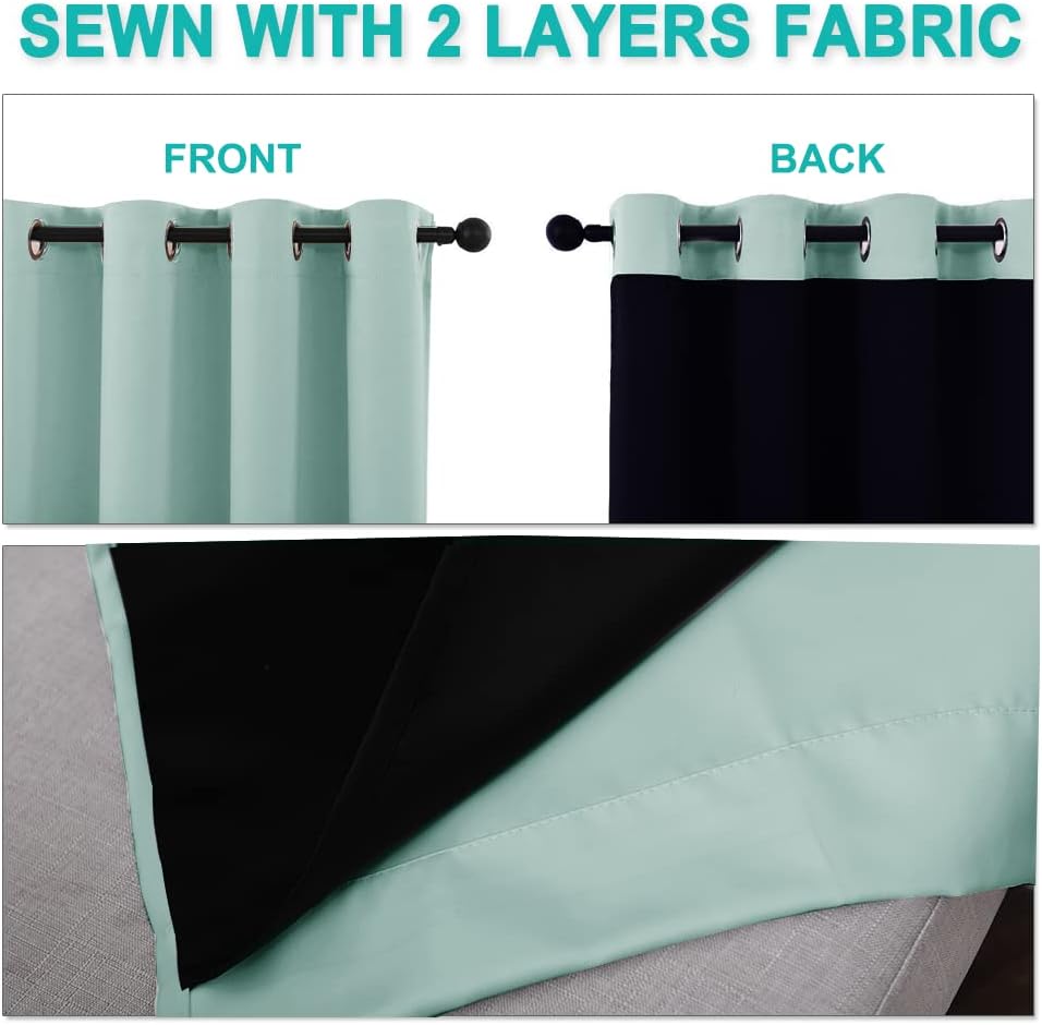 NICETOWN Aqua Blue Blackout Curtains 80 inches Long, Full Light Blocking Drapes with Black Liner for Nursery, Thermal Insulated Draperies for Hall, Villa (2 Pieces, 42" Wide Each Panel, Aqua Blue)