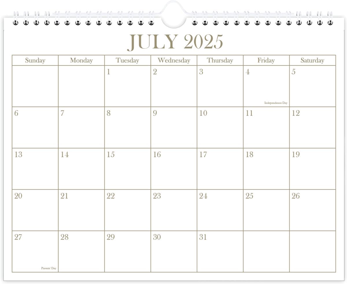 Calendar 2025-2026 - Wall Calendar from July 2025 - December 2026, 18 Months Calendar with Premium Paper, Twin-Wire Binding & Hanging Hook, 8.5" x 11", Golden