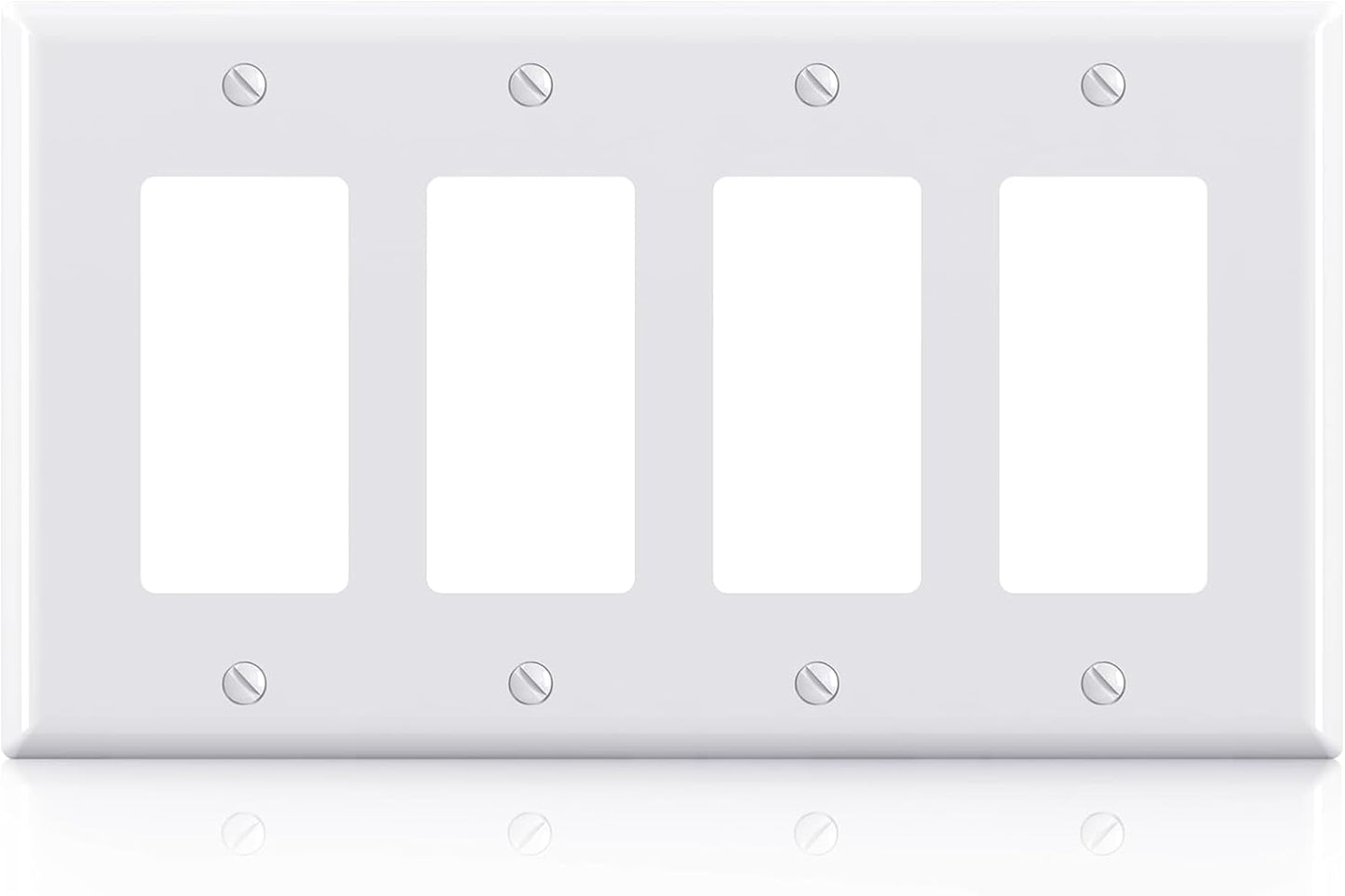 ELEGRP 4-Gang Decorative Wall Plates, Mid-Size 4.88" H x 8.57" L Unbreakable Thermoplastic Faceplate Cover for Decorator Receptacle Outlet Switch, UL Listed (1 Pack, Glossy White)