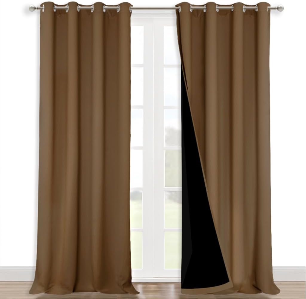 NICETOWN 100% Blackout Blinds, Set of 2, 46" x 96", Gold Brown, Laundry Room Decor Window Treatment Curtains for Large Patio Sliding Door, Thermal Insulated Curtains for Bedroom