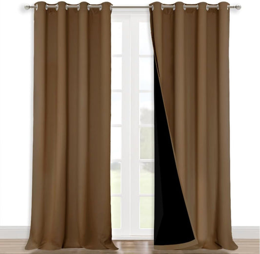 NICETOWN 100% Blackout Curtains for Windows, Pack of 2, 52" W x 108" L, Gold Brown, Super Heavy-Duty Black Lined Total Darkness Drapes for Bedroom, Privacy Assured Window Treatment for Patio