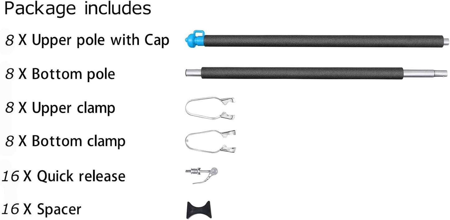 Zoomster Universal Trampoline Replacement Enclosure Poles with Clamp and Hardware (Fit for 8 Poles Round Trampoline)
