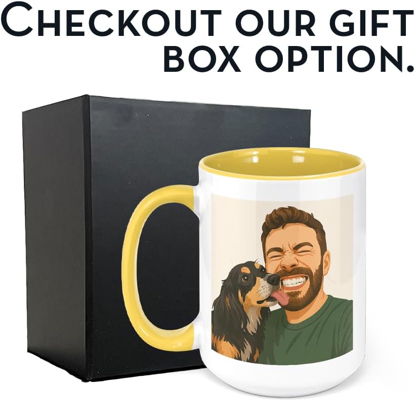 Personalized Coffee Mug, Custom Drawing Portrait Gift, Funny Customized Coffee Gift for Men & Women, Custom Mugs with Pictures, Yellow 15oz Customized Ceramic Tea Cup