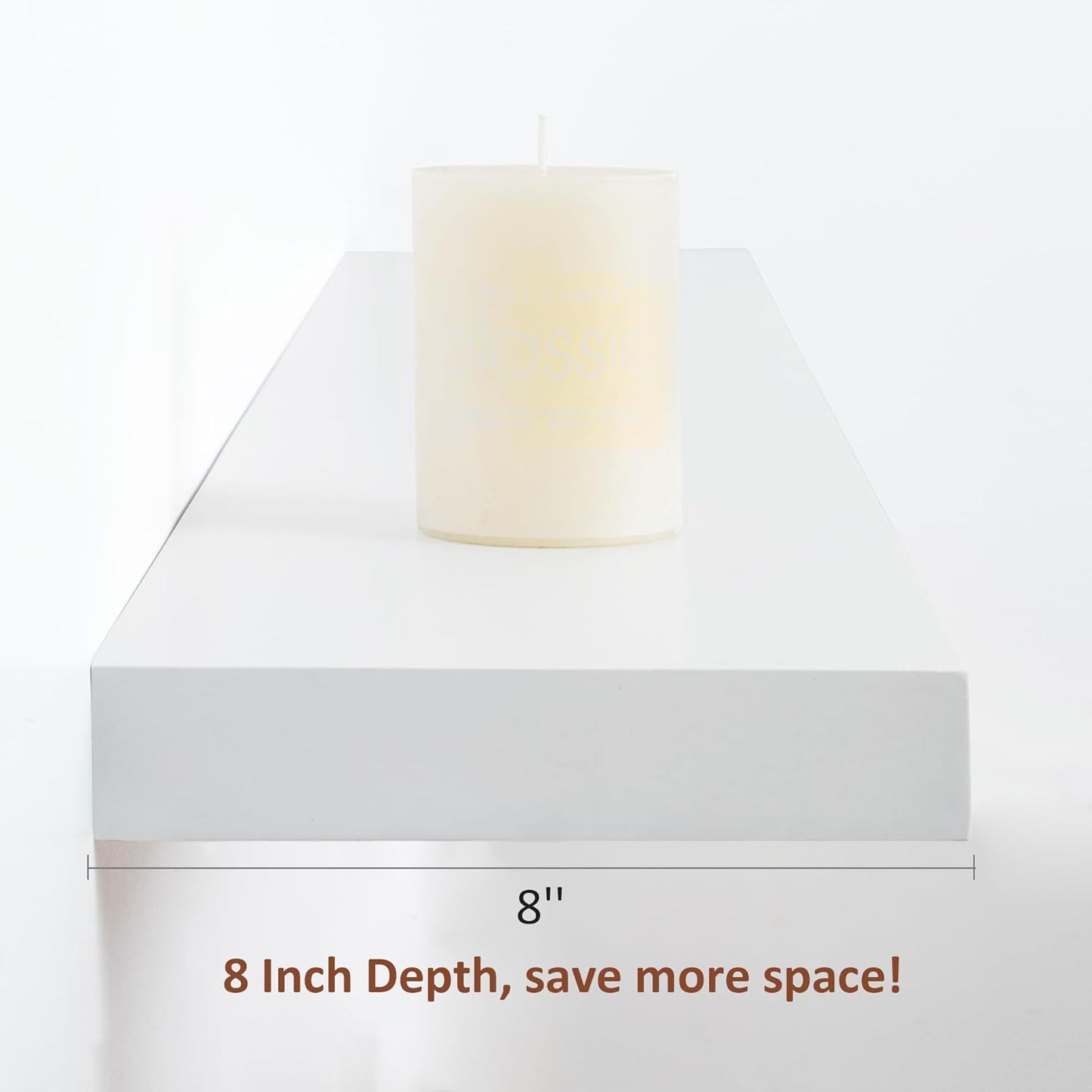 Floating Shelves 48 Inch Long, 8" Deep White Floating Shelf Wall Mounted, Deep & Thick Wall Shelf for Fireplace Mantel, Large Display Storage Shelving for Books, Living Room, Bedroom, Set of 1