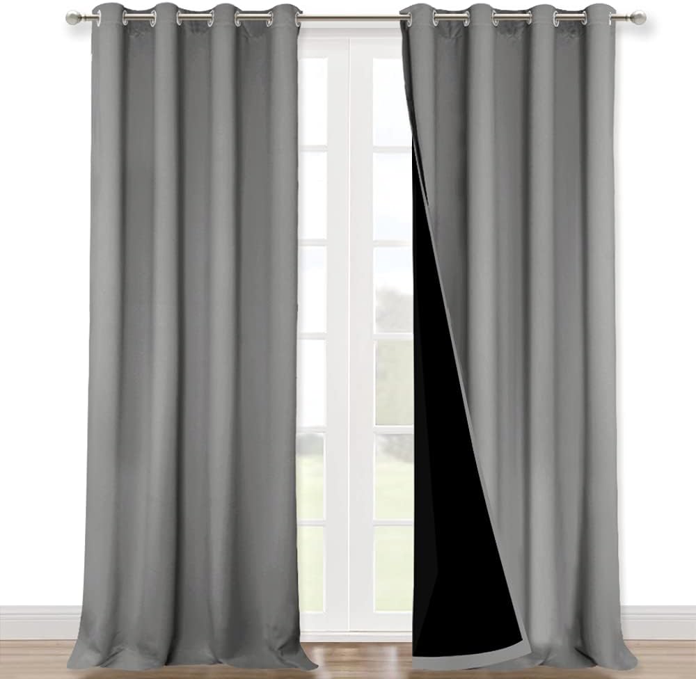 NICETOWN 100% Blackout Blinds, Set of 2, 46" x 96", Silver Grey, Laundry Room Decor Window Treatment Curtains for Large Patio Sliding Door, Thermal Insulated Curtains for Bedroom