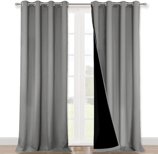 NICETOWN 100% Blackout Blinds, Set of 2, 46" x 102", Silver Grey, Laundry Room Decor Window Treatment Curtains for Large Patio Sliding Door, Thermal Insulated Curtains for Bedroom