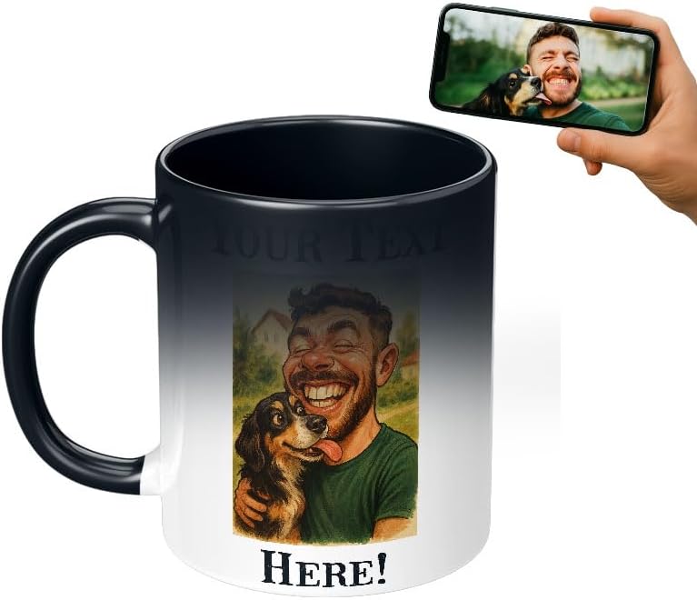 Personalized Coffee Mug, Custom Photo Caricature Gift, Funny Customized Coffee Gift for Men & Women, Custom Mugs with Pictures, Color Changing 11oz Father's Day Mug