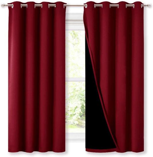 NICETOWN 100% Blackout Blinds, Set of 2, 46" x 45", Burgundy Red, Laundry Room Decor Window Treatment Curtains for Large Patio Sliding Door, Thermal Insulated Curtains for Bedroom