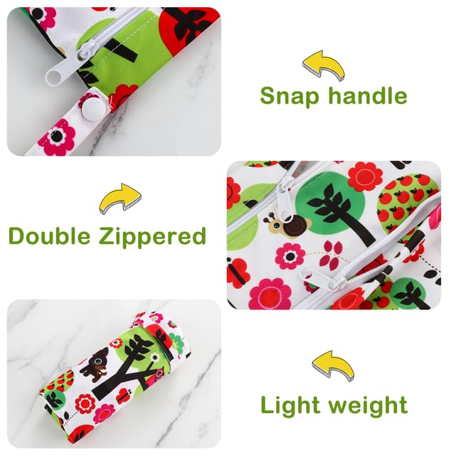 Angel Love Baby Cloth Diaper Wet/Dry Bags, 2 Pack With Two Zippered Pockets, Waterproof Washable Reusable for Travel, Beach, Pool, Gym, Swimsuits or Wet Clothes, L0113