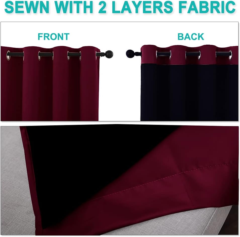 NICETOWN Blackout Curtains 84 inches Long, 2 Pieces, 42" Wide Each Panel, Wine Red, Full Light Blocking Drapes with Black Liner for Nursery, Thermal Insulated Draperies for Hall, Villa