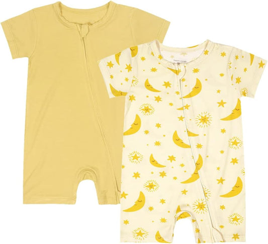 Teach Leanbh Baby Boys Girls 2 Pack Bamboo Viscose Pajamas 2 Way Zipper Short Sleeve Romper Jumpsuit Sleep and Play