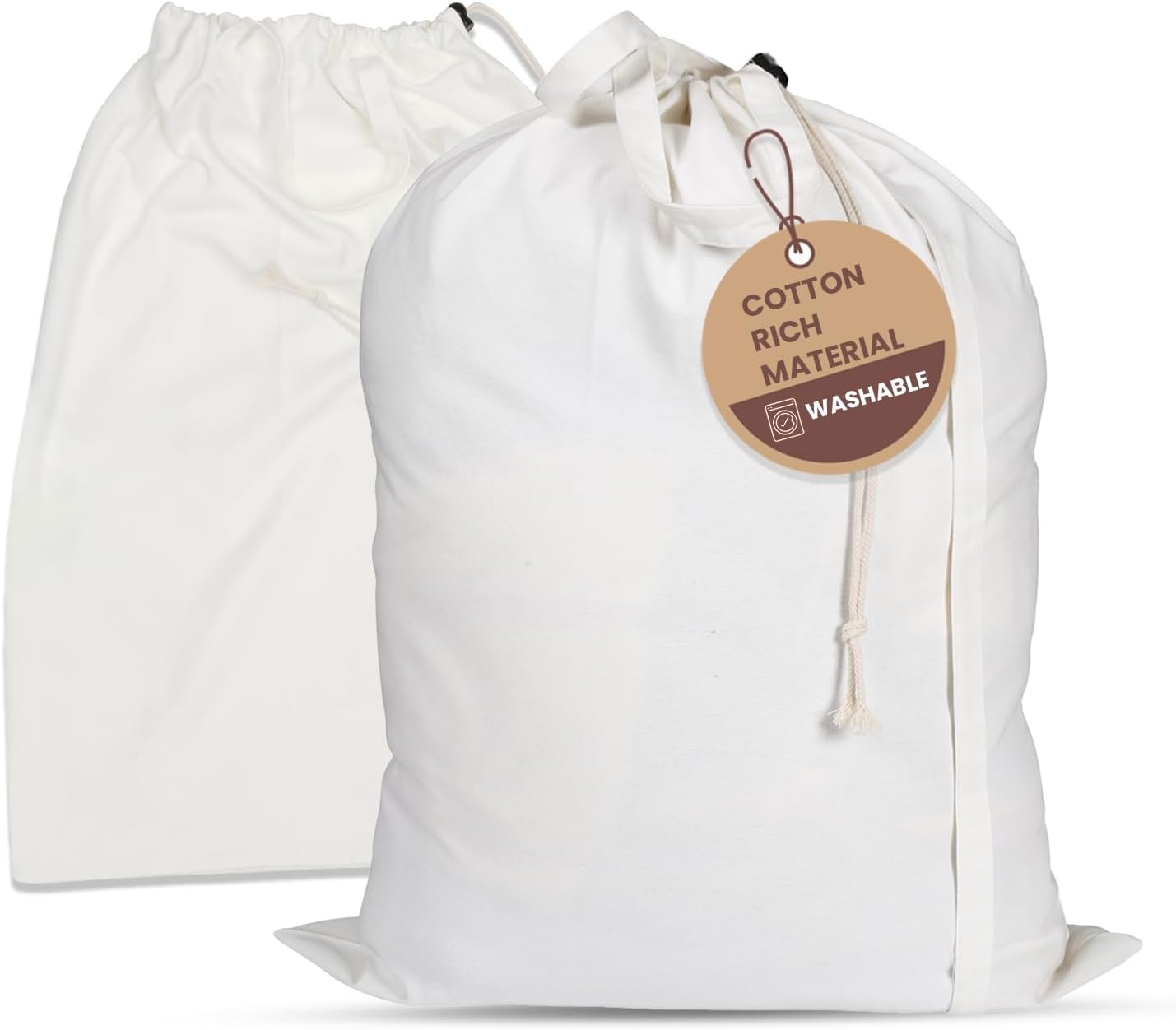 LFH Home Cotton Canvas Large Laundry Bag with Handle, Heavy Duty Drawstring Closure Washable Laundry Bags School Travel, Home, Hotel, College Dorm, Organizer Sack, Toys Clothes 20x30-White