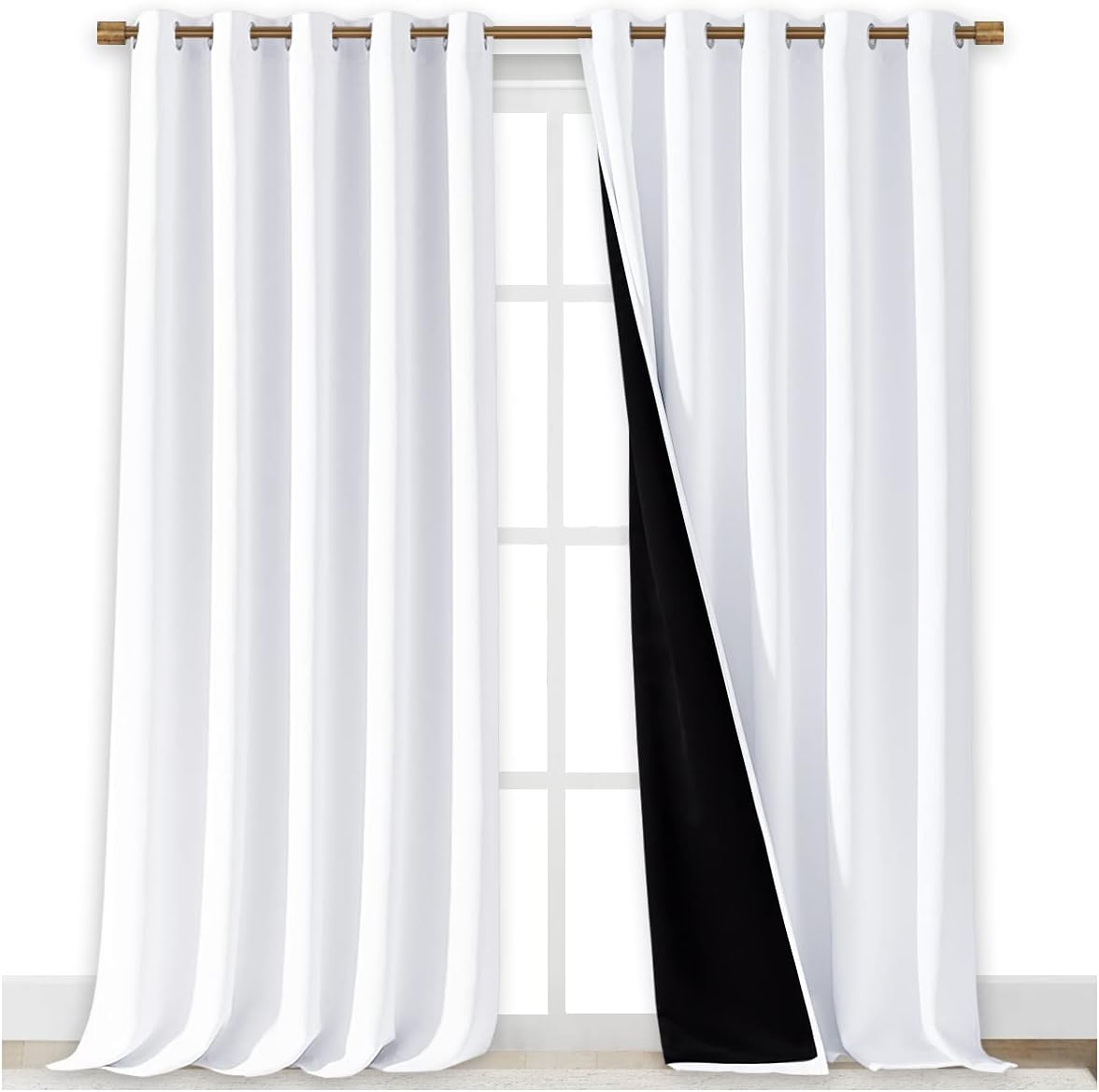 NICETOWN Full Shading Cold Blocking Curtains for Windows, Super Heavy-Duty Black Lined Blackout Curtains for Bedroom, Privacy Assured Window Treatment (White, Pack of 2, 70 inches W x 95 inches L)