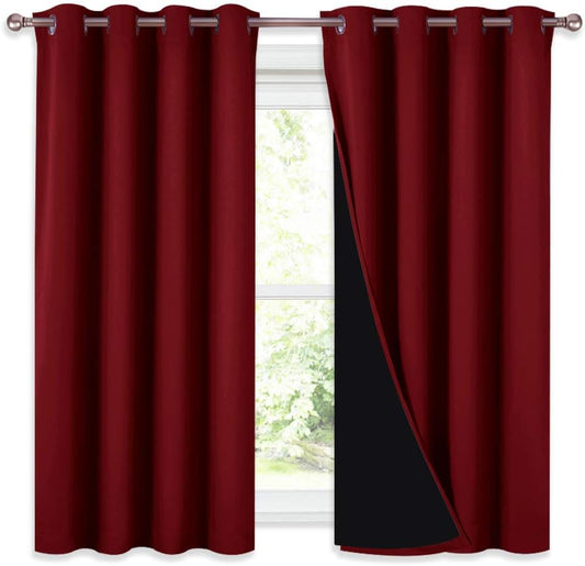 NICETOWN Kitchen Full Blackout Curtain Panels, Super Thick and Soft Insulated Window Covers, 100% Blackout Draperies with Black Backing for Cafe Window (Burgundy Red, Set of 2 PCs, 52 by 54-inch)