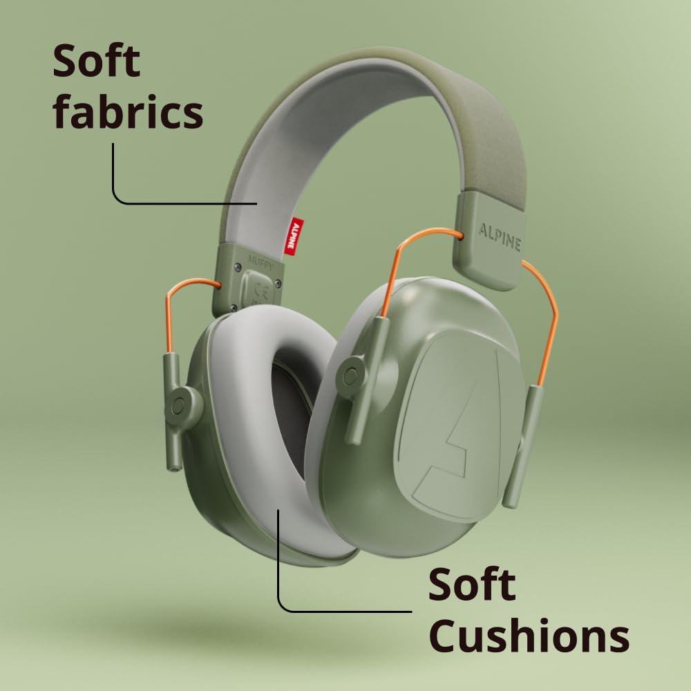 Alpine Muffy Kids - Hearing Protection - CE & ANSI Certified - Adjustable for Ages 3-16 years - Noise Cancelling Headphones - 25dB Sound Reduction Ideal for Protection and Concentration Aid – Green