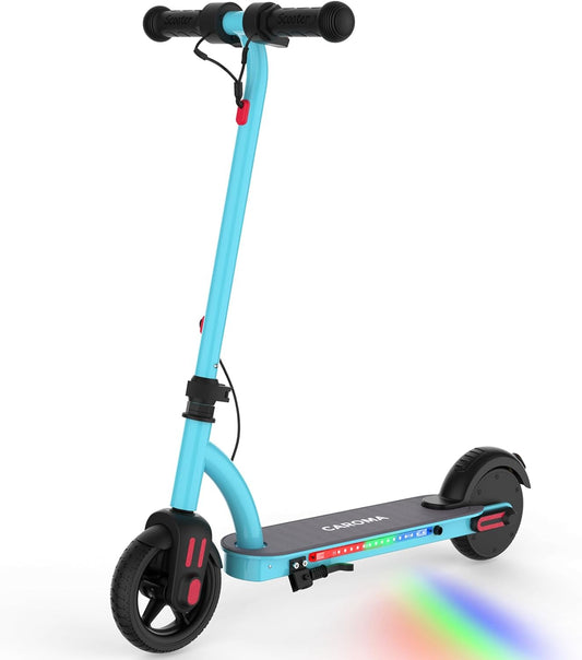 Caroma Electric Scooter for Kids Ages 6-12,150W/180WMotor,10 MPH Max Speed & 7 Miles,Colorful Lights,Adjustable Height & Speed,LED Display,Foldable Kids Electric Scooter 132 Lbs Max Load,Idea Gift