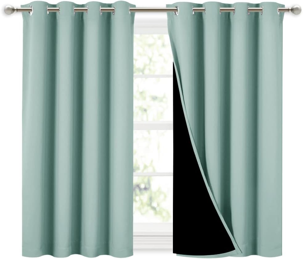 NICETOWN Aqua Blue 100% Blackout Curtains 45 inches Long, 2 Thick Layers Completely Blackout Window Treatment Thermal Insulated Lined Drapes for Small Window (1 Pair, 52 inches Width Each Panel)