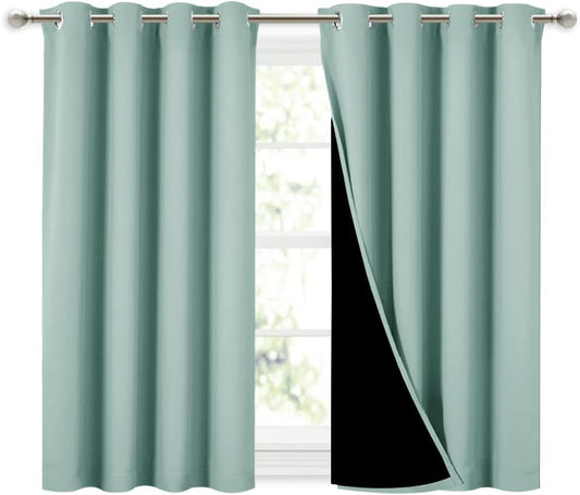 NICETOWN Aqua Blue 100% Blackout Curtains 45 inches Long, 2 Thick Layers Completely Blackout Window Treatment Thermal Insulated Lined Drapes for Small Window (1 Pair, 52 inches Width Each Panel)