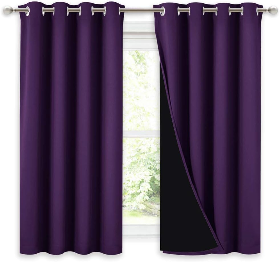 NICETOWN Kitchen Full Blackout Curtain Panels, Super Thick and Soft Insulated Window Covers, 100% Blackout Draperies with Black Backing for Cafe Window (Royal Purple, Set of 2 PCs, 52 by 54-inch)