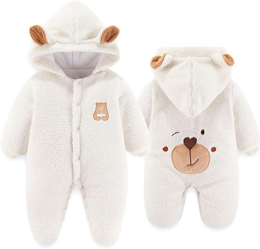 XIFAMNIY Newborn Fleece Footie Jumpsuit Hooded Warm Thicken Winter Outwear Snowsuit for Baby Girls and Boys
