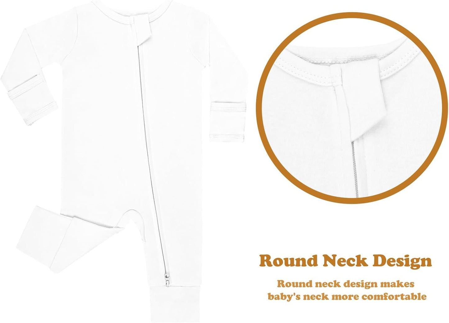 GUISBY Long Sleeve Cotton Pajamas Footless Baby Bodysuits with Zipper and Mittens 3-Pack for Boys Girls