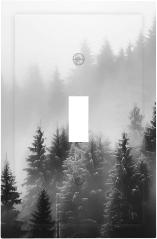 Foggy Forest Natural Scenery Retro Tree Pine Decorative Light Switch Cover 1 Gang Single Toggle Device Electrical Faceplate Switchplates Decorator Outlet Wall Plate for Bed Room Living Room Decor