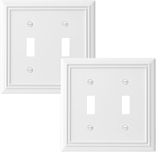 DEWENWILS White Light Switch Cover, Metal Toggle Light Switch Wall Plate, 2-Pack