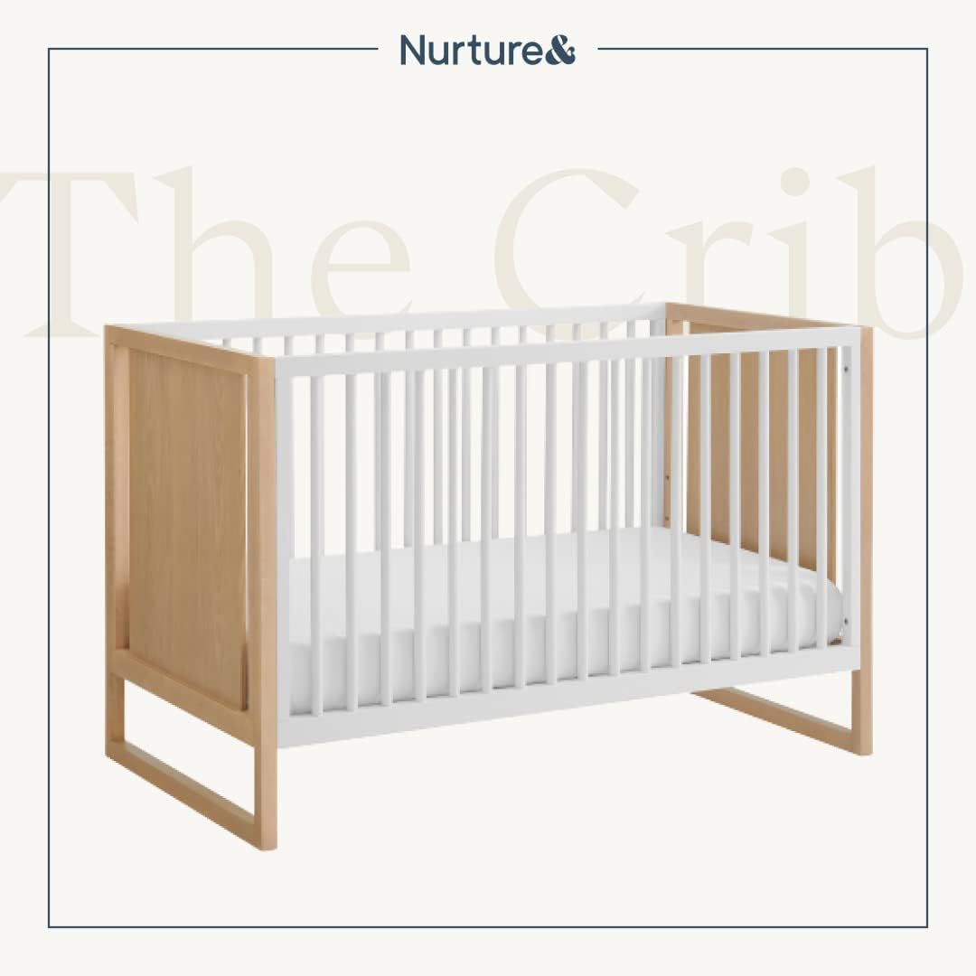 Nurture& The Crib - Baby, Toddler Convertible Crib | Sustainable Non-Toxic Materials | 3 Adjustable Heights - Grows with Your Baby (Toddler Guardrail NOT Included, Natural)
