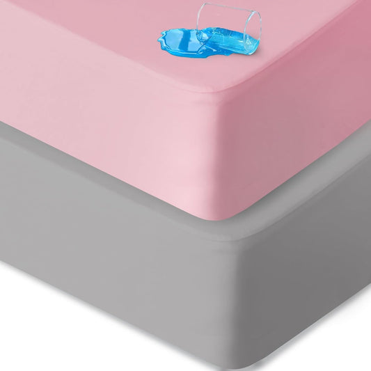 Biloban Mini Crib Sheets Fitted Waterproof 38'' x 24'', 2 Pack Mattress Protector Cover Fits for Dream on Me/Newton Mini Crib Mattress, Portable Sheet for Boys & Girl