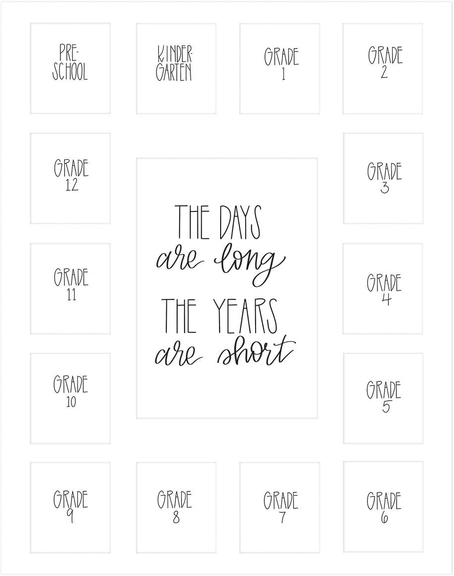 Rustic Red Door Co. School Days Picture Mat with Multiple Openings - School Years Photo Collage - No Frame - Pre-School & Kindergarten to 12th Grade (White, 15 Openings, 1 Pre-School)