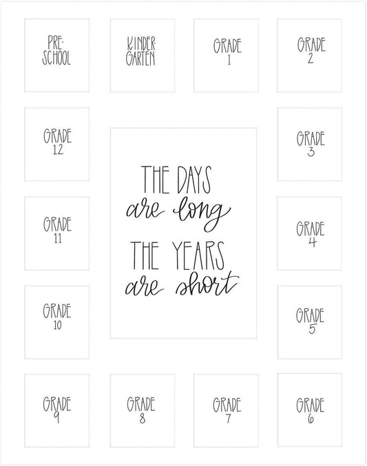 Rustic Red Door Co. School Days Picture Mat with Multiple Openings - School Years Photo Collage - No Frame - Pre-School & Kindergarten to 12th Grade (White, 15 Openings, 1 Pre-School)