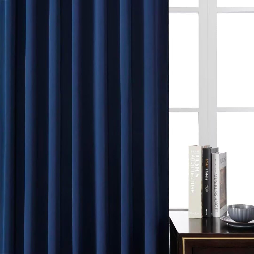 Joydeco Blackout Curtains 84 Inch Length 2 Panels Set, Black Out Curtains for Bedroom, Room Darkening Drapes for Living Room Window (W37 x L84 Inch, Navy Blue)