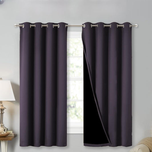 NICETOWN Extra Long Truly Blackout Drapes for Hall and Villa, 46" Width Each Panel, 45" Length, Greyish Purple, 2 Pieces, 100% Blackout Window Curtain Panels with Black Lined for Night Shift Worker