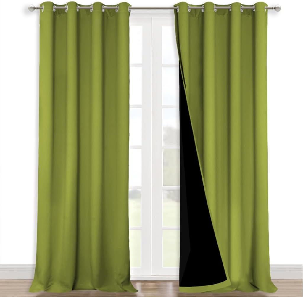 NICETOWN 100% Blackout Blinds, Set of 2, 46" x 102", Fresh Green, Laundry Room Decor Window Treatment Curtains for Large Patio Sliding Door, Thermal Insulated Curtains for Bedroom