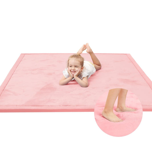 Baby Play Mat for Floor,1.3" Thick Memory Foam Tummy Time Mat,Soft Coral Velvet Nursery Rug,Extra Large Non Slip Crawling Mat for Toddlers,Infants,Kids,Yoga Mat,Tatami Mat for Living Room(Pink)