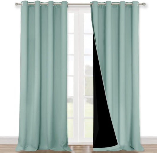 NICETOWN Aqua Blue 100% Blackout Curtain Set, Thermal Insulated & Energy Efficiency Window Draperies for Guest Room, Full Shading Panels for Shift Worker and Light Sleepers, 52W x 120L, 2 PCs