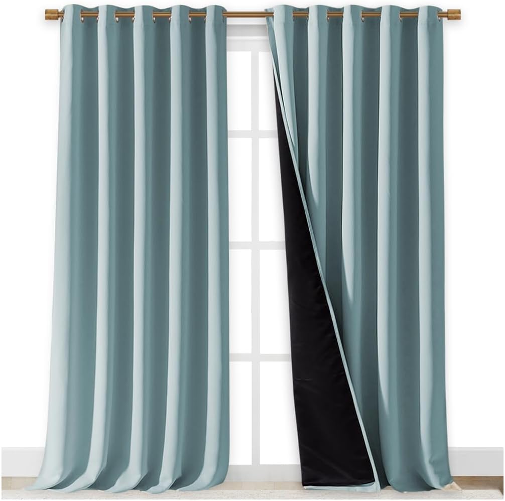 NICETOWN Full Shading Curtains for Windows, Sky Blue, Pack of 2, 70 inches W x 95 inches L, Super Heavy-Duty Black Lined Blackout Curtains for Bedroom, Privacy Assured Window Treatment