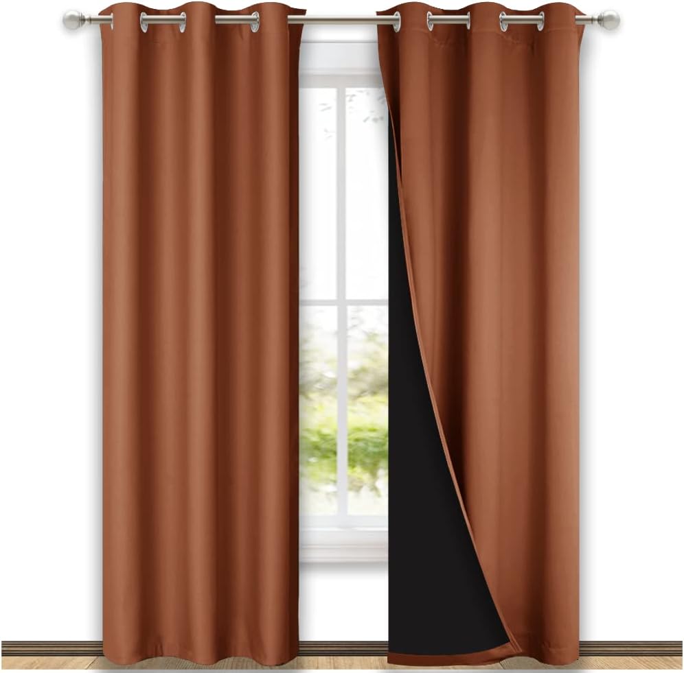 NICETOWN Burnt Orange Blackout Curtains 80 inches Long, Full Light Blocking Drapes with Black Liner for Nursery, Thermal Insulated Draperies for Hall, Villa (2 Pieces, 42" Wide Each Panel)
