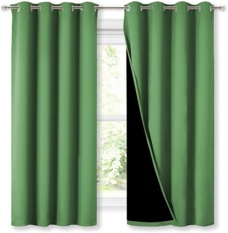 NICETOWN 100% Blackout Blinds, Set of 2, 46" x 45", Forest Green, Laundry Room Decor Window Treatment Curtains for Large Patio Sliding Door, Thermal Insulated Curtains for Bedroom