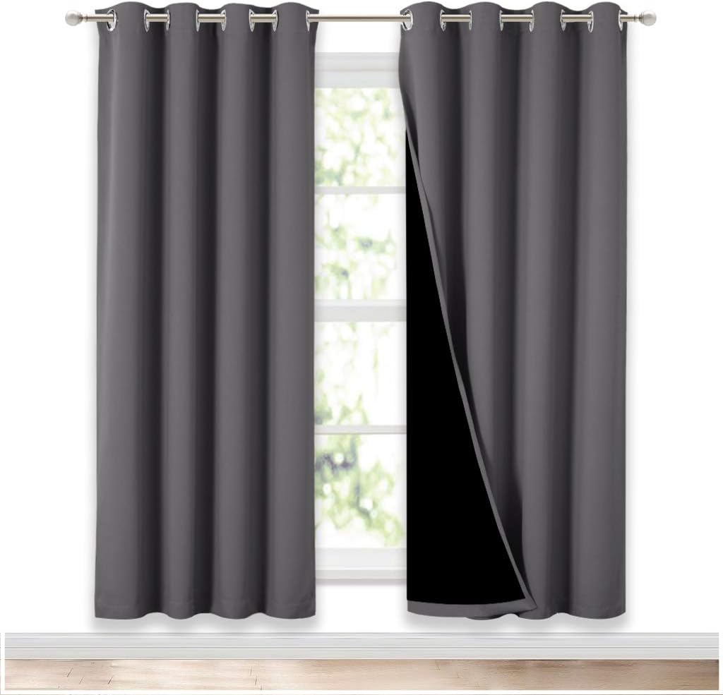 NICETOWN Grey Full Shade Curtain Panels, Pair of Energy Smart & Noise Blocking Out Blackout Drapes for Dining Room Window, Thermal Insulated Guest Room Lined Window Dressing(Gray, 52 x 72 inch)