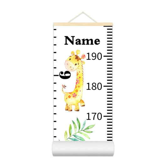 Personalized Growth Chart for Kids, Baby Height Chart with Custom Name, 77"x7.9" Canvas and Beige Wood Height Measuring Rulers for Boys Girls Removable Wall Ruler Hanging for Nursery Decor - Animals